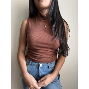Nothing But Sexy Brown Sleeveless Ribbed Knit Women's Turtleneck NWT Size Small
